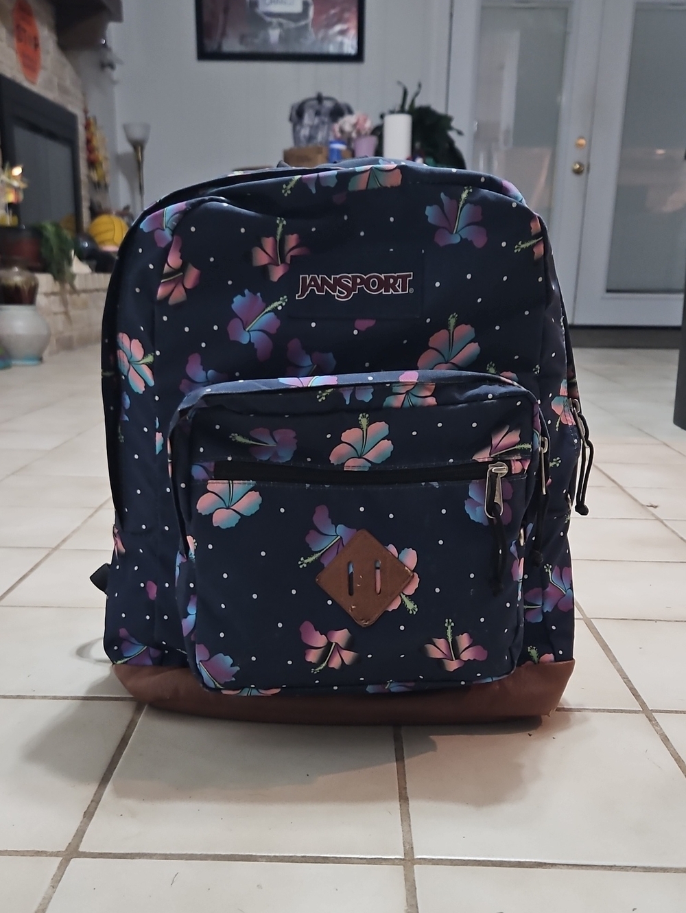 JanSport Floral Polka Dot Backpack with Suede Bottom